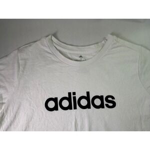 Adidas Women's 2XL White Cotton Short Sleeve Linear Logo Activewear Tee Shirt‎